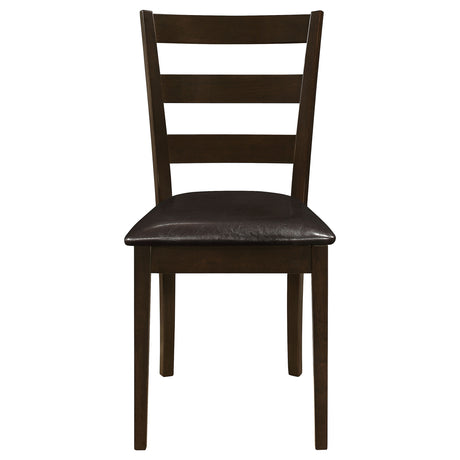 Guillen 5-Piece Dining Set with Bench - Cappuccino Table, 3 Ladder-Back Chairs & Leatherette Seats – view 8