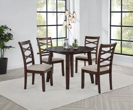 Barton 5-Piece Round Dining Set - Double Cross-Back Chairs with Tan Seats in Dark Brown – view 1