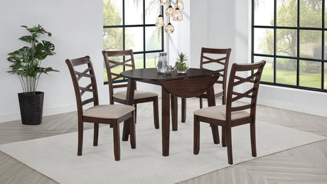 Barton 5-Piece Round Dining Set - Double Cross-Back Chairs with Tan Seats in Dark Brown – view 3