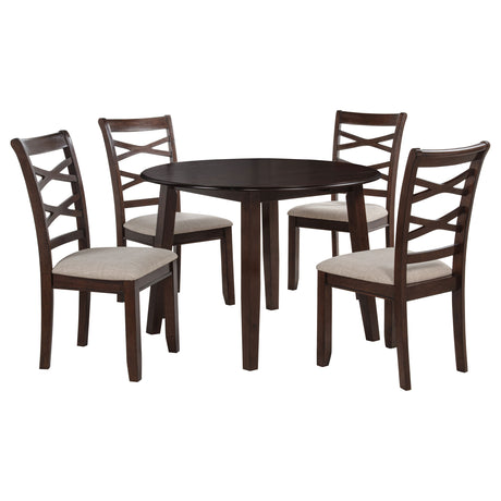 Barton 5-Piece Round Dining Set - Double Cross-Back Chairs with Tan Seats in Dark Brown – view 4