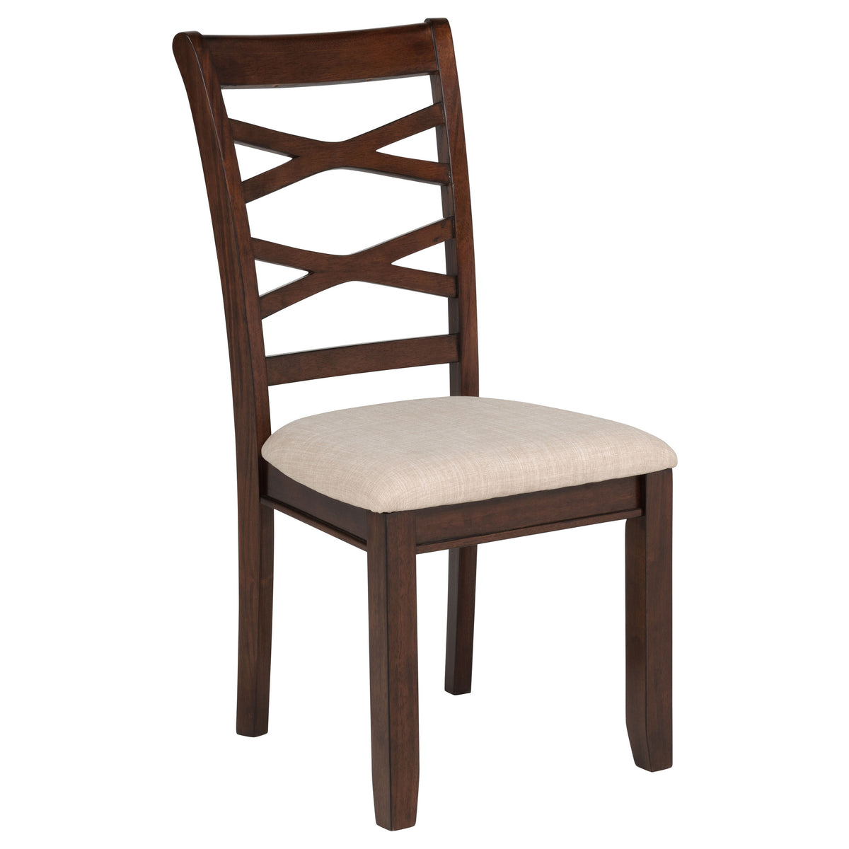 Barton 5-Piece Round Dining Set - Double Cross-Back Chairs with Tan Seats in Dark Brown – view 9