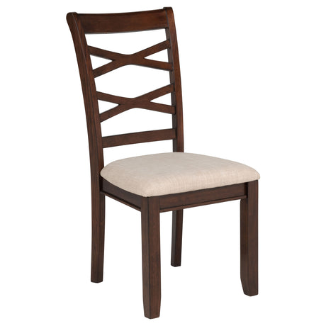 Barton 5-Piece Round Dining Set - Double Cross-Back Chairs with Tan Seats in Dark Brown – view 9