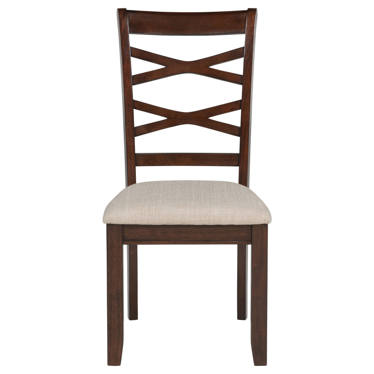 Barton 5-Piece Round Dining Set - Double Cross-Back Chairs with Tan Seats in Dark Brown – view 10