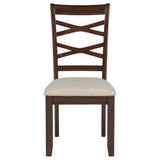 Barton 5-Piece Round Dining Set - Double Cross-Back Chairs with Tan Seats in Dark Brown – view 10
