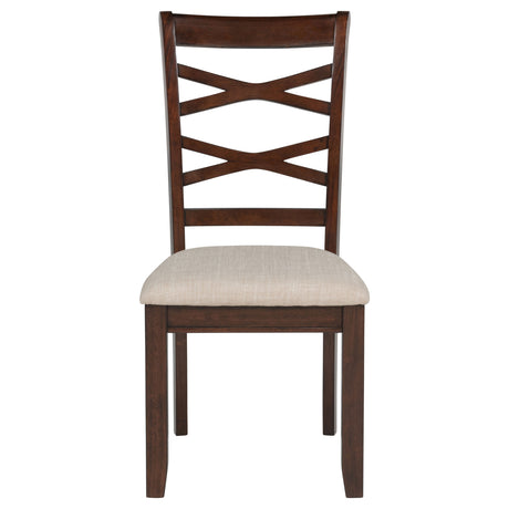 Barton 5-Piece Round Dining Set - Double Cross-Back Chairs with Tan Seats in Dark Brown – view 10