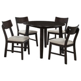 Catley 5-Piece Round Drop Leaf Dining Set - Dark Coffee Table with Ivory Upholstered Chairs – view 3