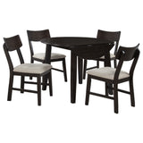 Catley 5-Piece Round Drop Leaf Dining Set - Dark Coffee Table with Ivory Upholstered Chairs – view 4