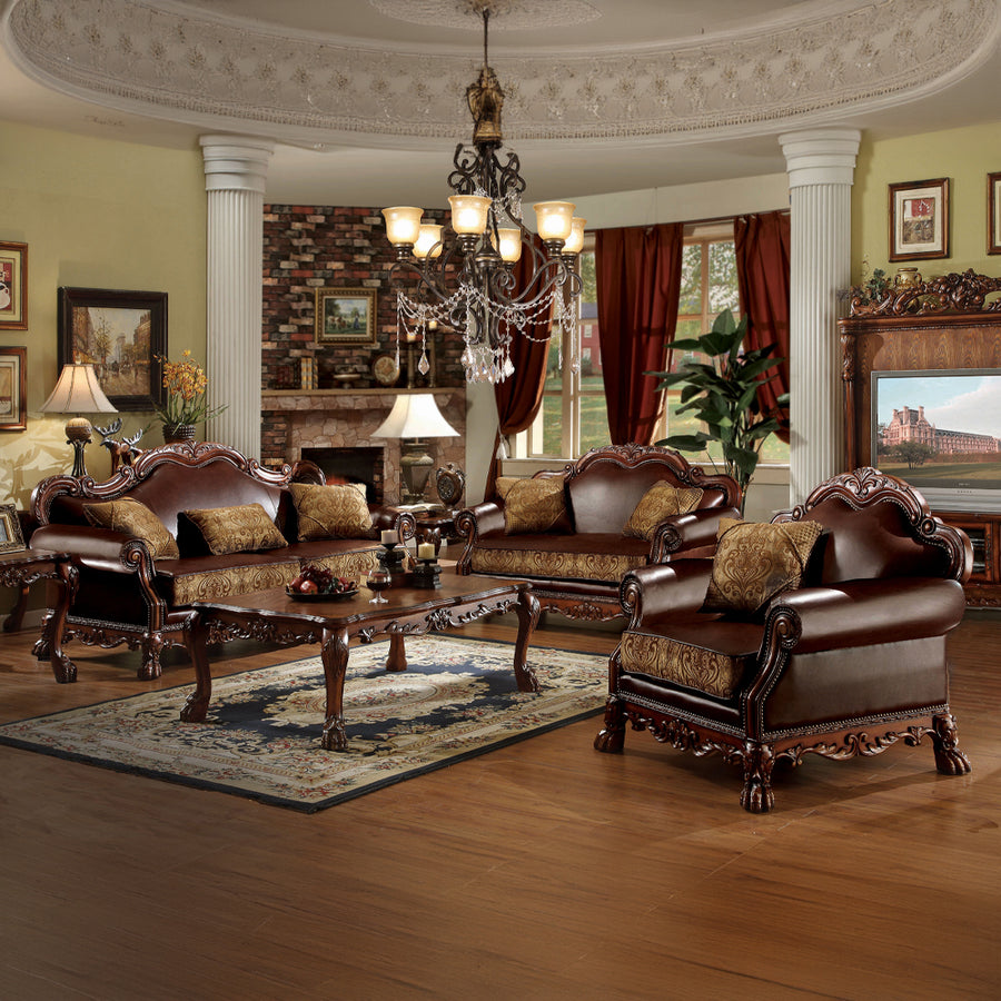 Dresden Traditional Sofa, Loveseat & Chair - Tufted Faux Leather or Velvet with Claw Legs