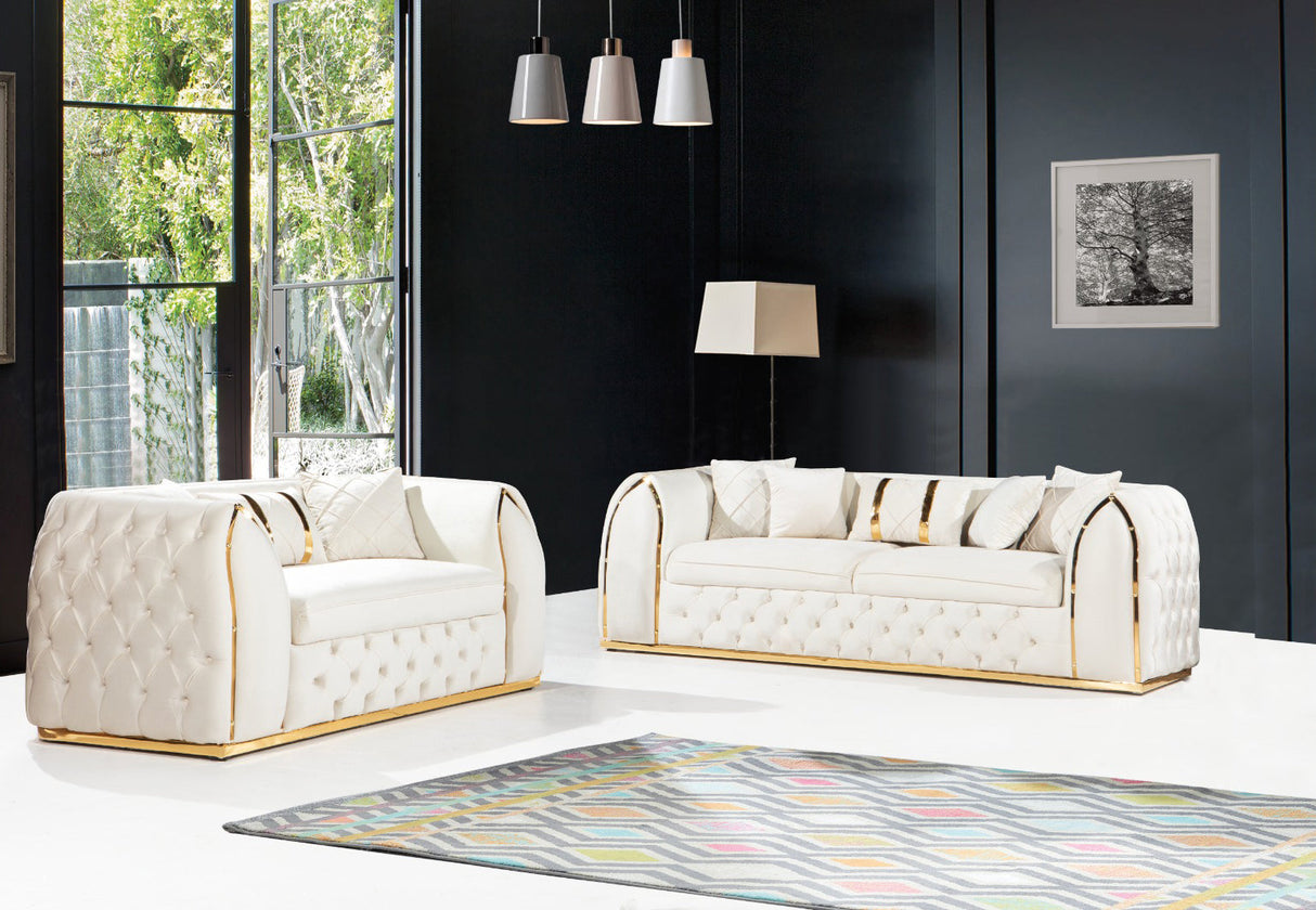 Detailed view of the fabric upholstery and clean lines of the Charisma seating set.