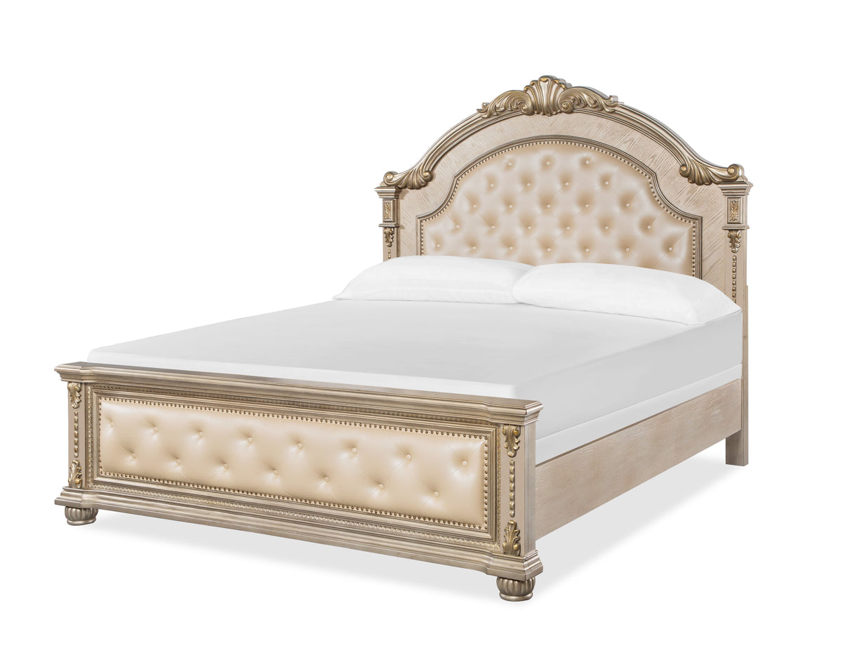 Evelyn Champagne Bedroom 5 Pc Set with Tufted Bed, Dresser, Mirror & Chest
