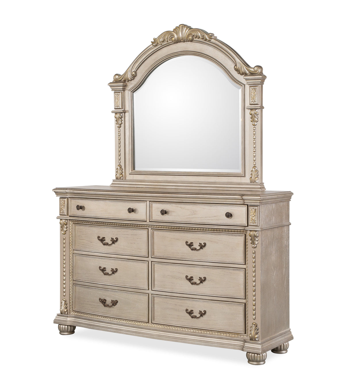 Evelyn Champagne Bedroom 5 Pc Set with Tufted Bed, Dresser, Mirror & Chest