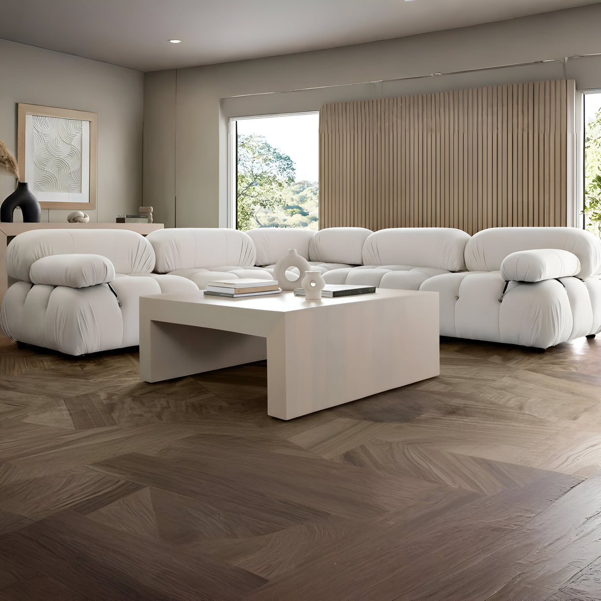 Paloma 5PC Modular 111 Inch Corner Sectional in Light Cream Velvet