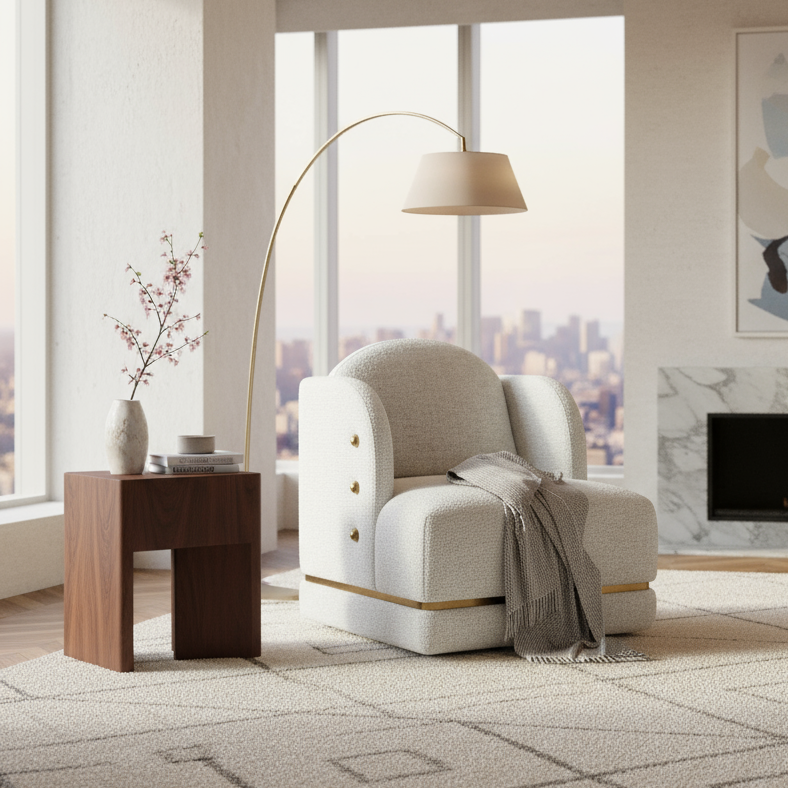 Earl Nubby Cotton White Chenille Accent Chair