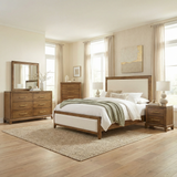 Charlotte Rustic Wood Bedroom Set with Elegant Gold Accents and Handles