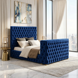 Marmo Queen & King Velvet Bed with TV Lift & Fireplace Headboard