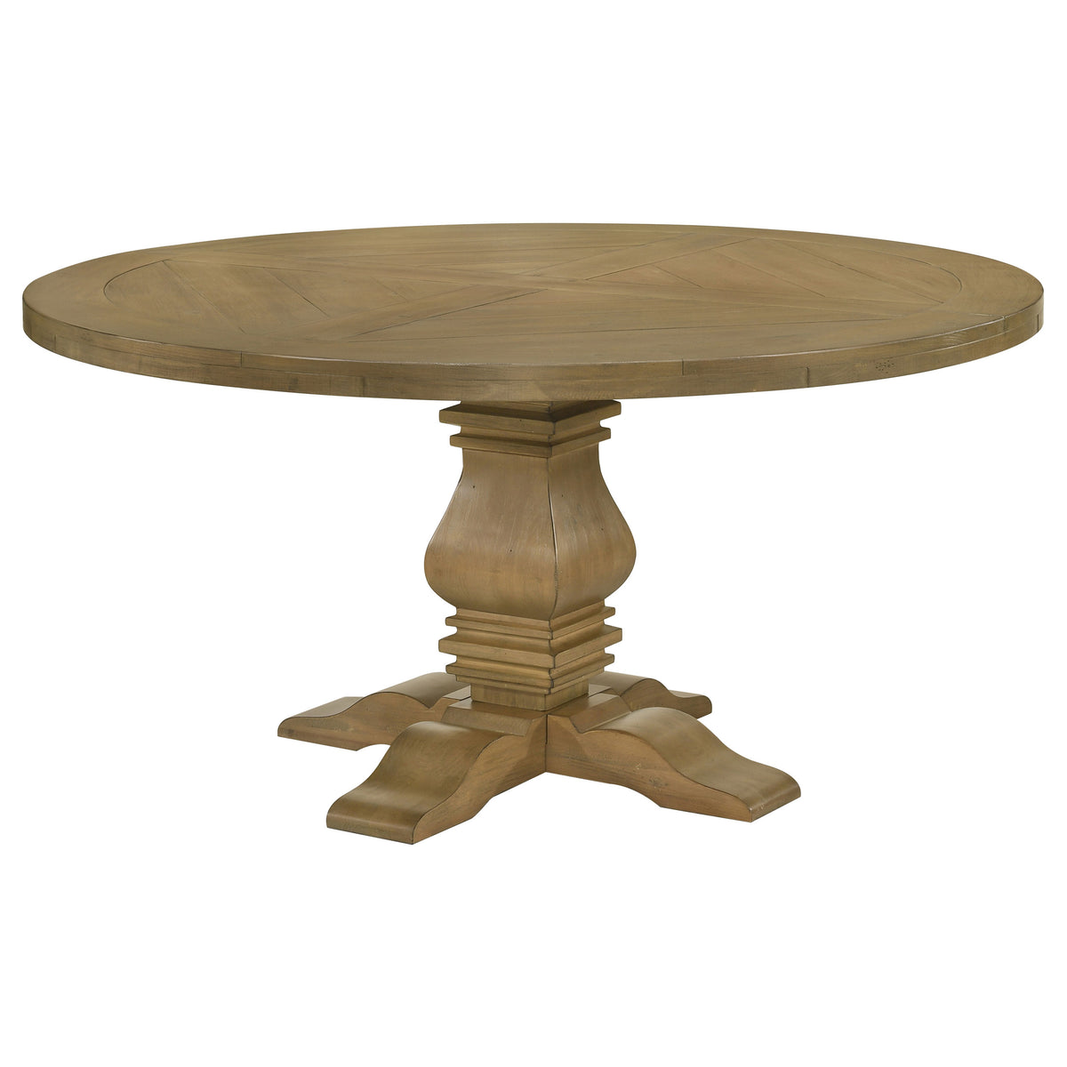Florence French Country Dining - 126" Trestle Extension Table, 60" Round Pedestal Table & Sideboard in Rustic Honey – view 19