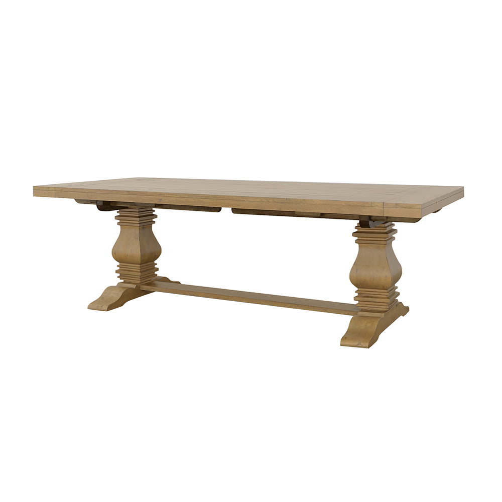 Florence French Country Dining - 126" Trestle Extension Table, 60" Round Pedestal Table & Sideboard in Rustic Honey – view 10