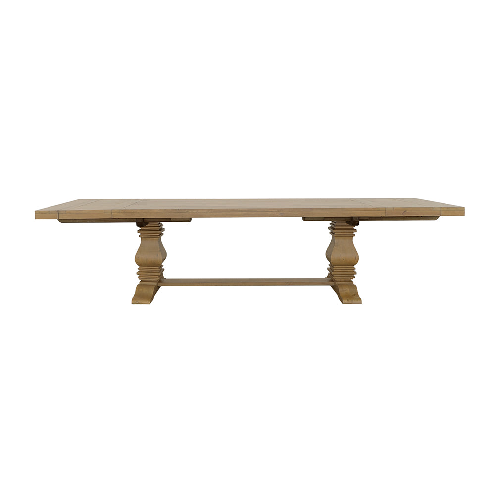Florence French Country Dining - 126" Trestle Extension Table, 60" Round Pedestal Table & Sideboard in Rustic Honey – view 15