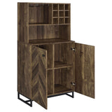 Mendoza 2-Door Bar Cabinet with Wine & Stemware Storage - Rustic Oak Herringbone – view 3