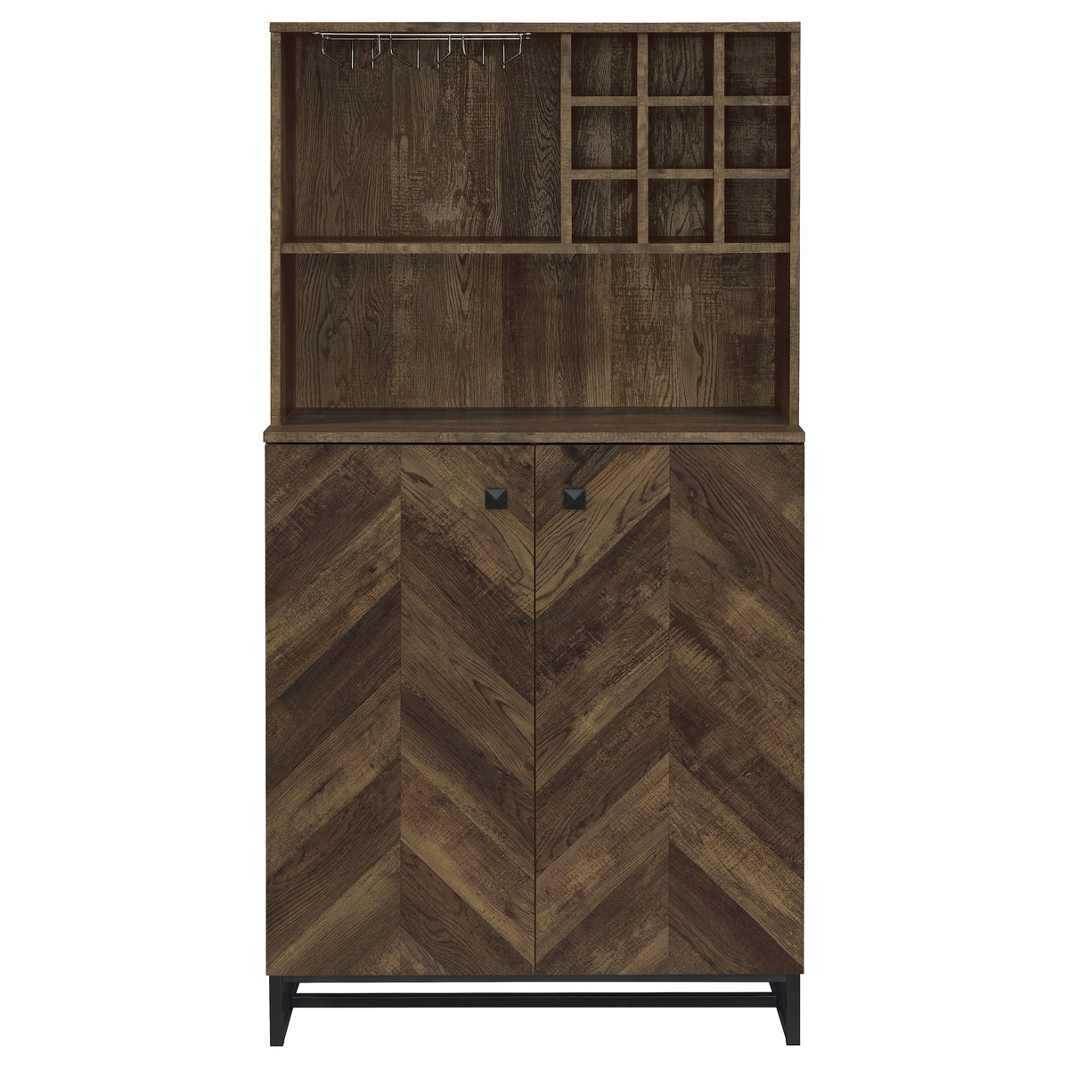 Mendoza 2-Door Bar Cabinet with Wine & Stemware Storage - Rustic Oak Herringbone – view 4