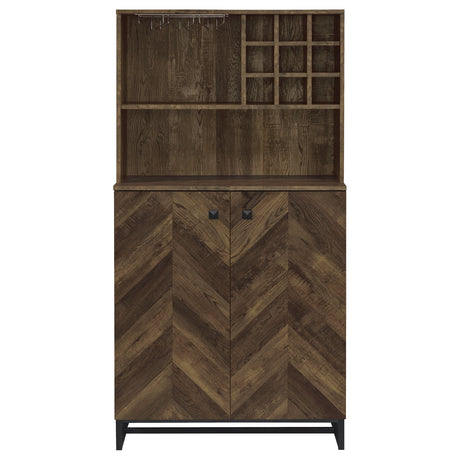 Mendoza 2-Door Bar Cabinet with Wine & Stemware Storage - Rustic Oak Herringbone – view 4