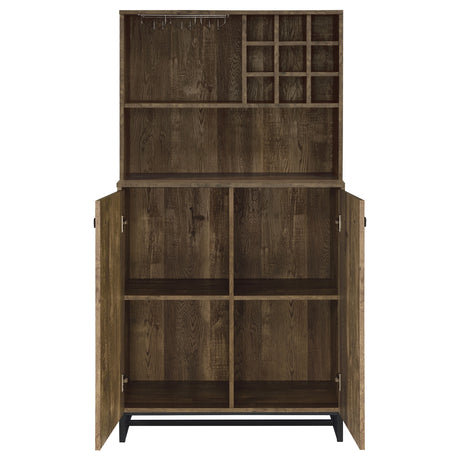 Mendoza 2-Door Bar Cabinet with Wine & Stemware Storage - Rustic Oak Herringbone – view 5
