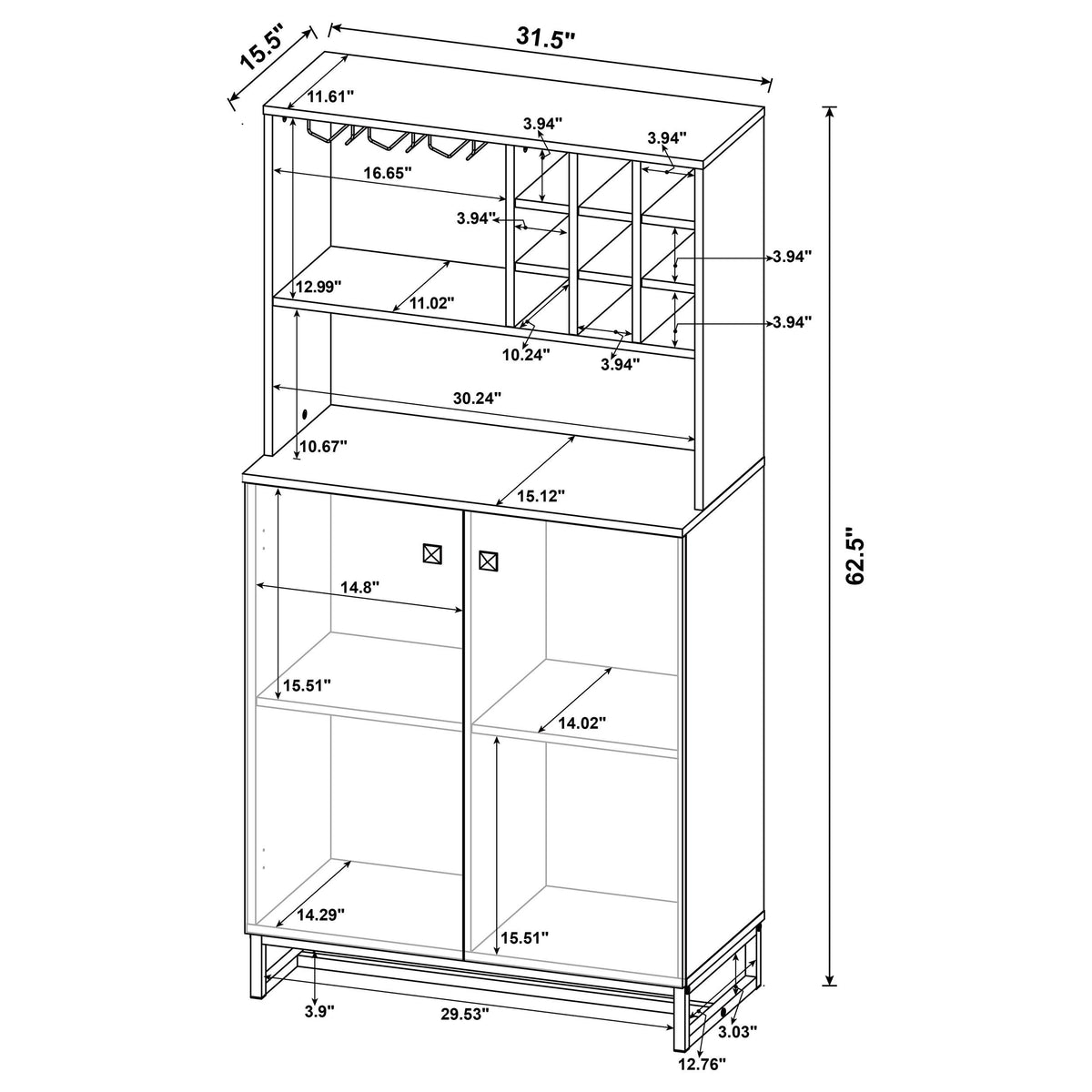 Mendoza 2-Door Bar Cabinet with Wine & Stemware Storage - Rustic Oak Herringbone – view 13