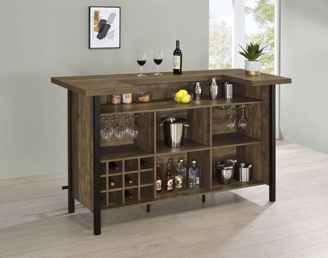 Bellemore Freestanding Home Bar - U-Shaped Wine Cabinet with Stemware Racks in Rustic Oak – view 3