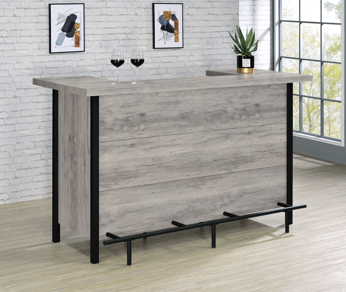 Bellemore U-Shaped Home Bar with Wine & Stemware Storage - Farmhouse Grey Driftwood – view 1
