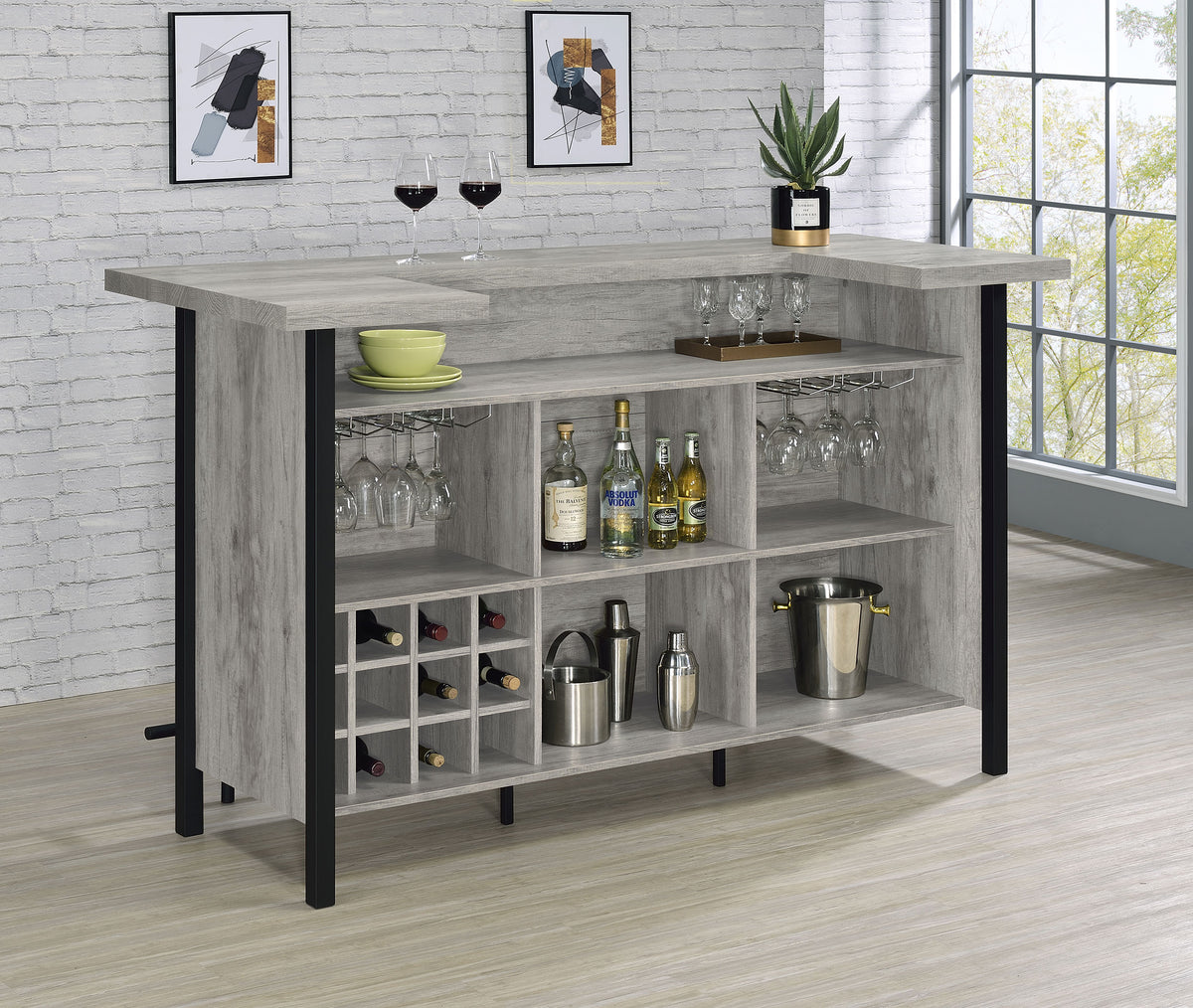 Bellemore U-Shaped Home Bar with Wine & Stemware Storage - Farmhouse Grey Driftwood – view 3