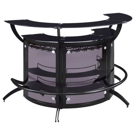 Dallas Curved Home Bar Unit & 3-Piece Bar Set - Smoked Acrylic & Tempered Glass in Black – view 14