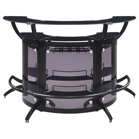 Dallas Curved Home Bar Unit & 3-Piece Bar Set - Smoked Acrylic & Tempered Glass in Black – view 16