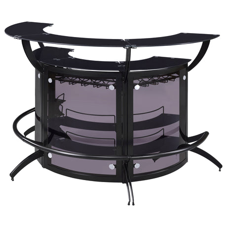 Dallas Curved Home Bar Unit & 3-Piece Bar Set - Smoked Acrylic & Tempered Glass in Black – view 17