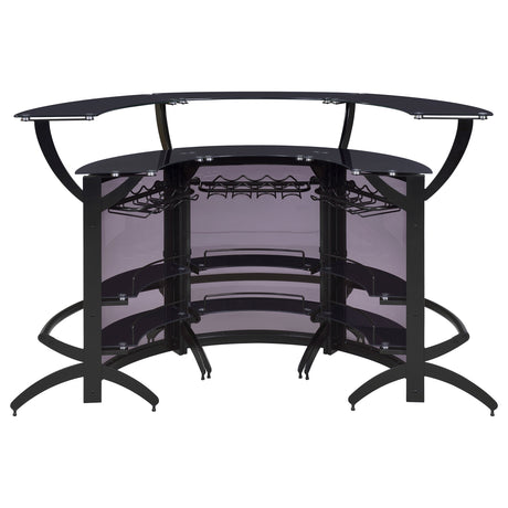 Dallas Curved Home Bar Unit & 3-Piece Bar Set - Smoked Acrylic & Tempered Glass in Black – view 20