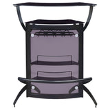 Dallas Curved Home Bar Unit & 3-Piece Bar Set - Smoked Acrylic & Tempered Glass in Black – view 5