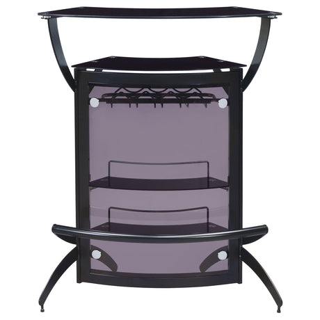 Dallas Curved Home Bar Unit & 3-Piece Bar Set - Smoked Acrylic & Tempered Glass in Black – view 5