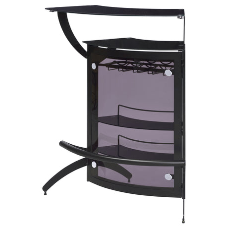 Dallas Curved Home Bar Unit & 3-Piece Bar Set - Smoked Acrylic & Tempered Glass in Black – view 6