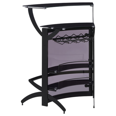 Dallas Curved Home Bar Unit & 3-Piece Bar Set - Smoked Acrylic & Tempered Glass in Black – view 8