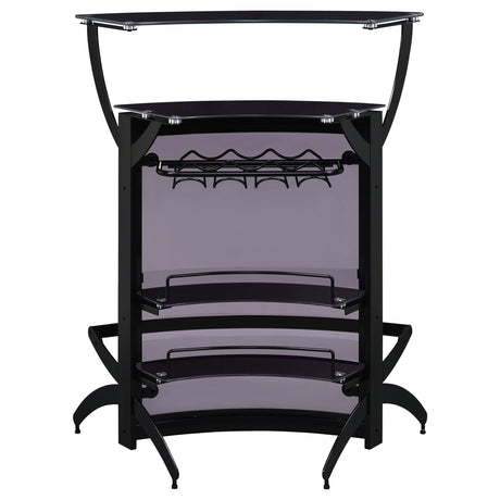 Dallas Curved Home Bar Unit & 3-Piece Bar Set - Smoked Acrylic & Tempered Glass in Black – view 9
