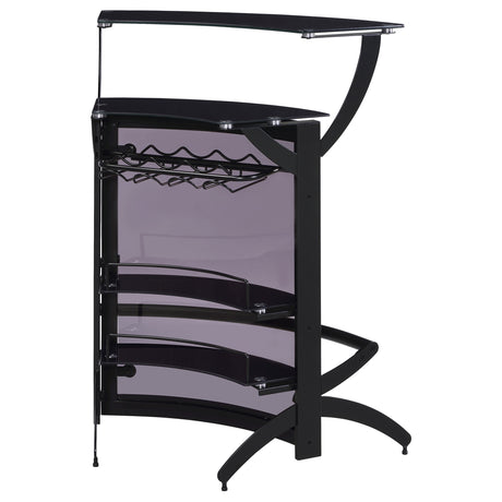 Dallas Curved Home Bar Unit & 3-Piece Bar Set - Smoked Acrylic & Tempered Glass in Black – view 10
