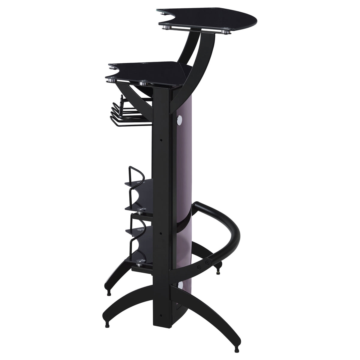 Dallas Curved Home Bar Unit & 3-Piece Bar Set - Smoked Acrylic & Tempered Glass in Black – view 11