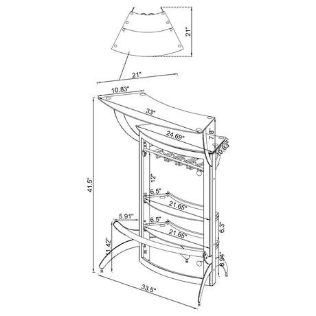 Dallas Curved Home Bar Unit & 3-Piece Bar Set - Smoked Acrylic & Tempered Glass in Black – view 13