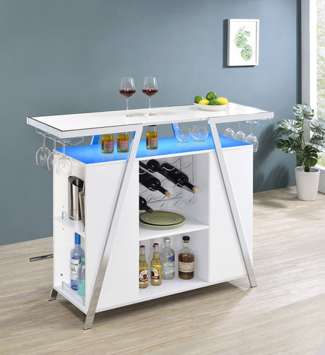 Araceli Freestanding Home Bar Cabinet with Color-Changing LED - White High Gloss & Chrome – view 6