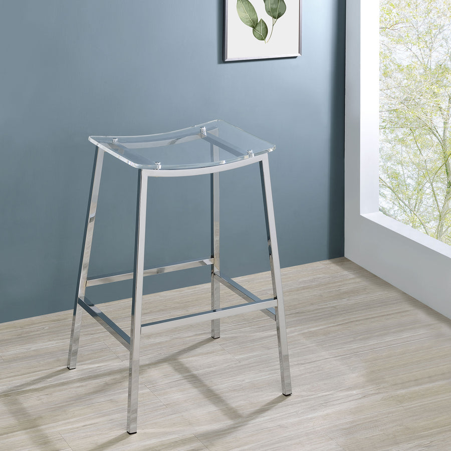 Jovani Backless Acrylic Bar Stools, Set of 2 - Curved Clear Seats on Polished Chrome Frames
