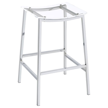 Jovani Backless Acrylic Bar Stools, Set of 2 - Curved Clear Seats on Polished Chrome Frames – view 3