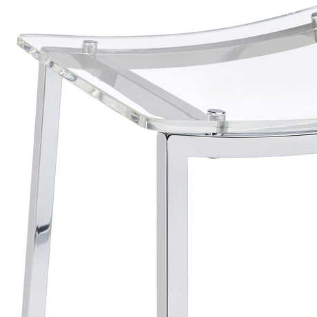 Jovani Backless Acrylic Bar Stools, Set of 2 - Curved Clear Seats on Polished Chrome Frames – view 7