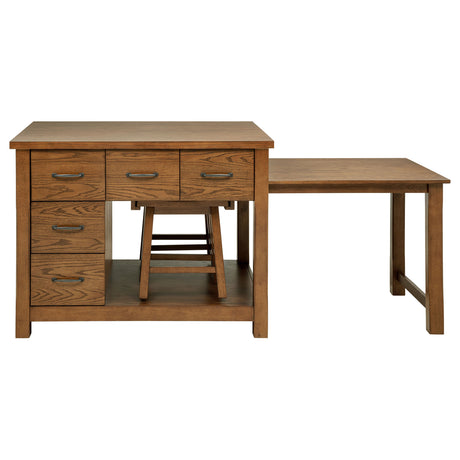 Mayfair 3-Piece Kitchen Island with Pull-Out Extension Table & 2 Stools - 10 Drawers in Dark Oak – view 5