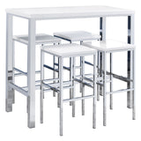 Natividad 5-Piece Pub Height Bar Table Set - White High Gloss with Chrome Frames & 4 Backless Stools – view 2