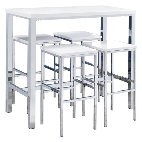 Natividad 5-Piece Pub Height Bar Table Set - White High Gloss with Chrome Frames & 4 Backless Stools – view 2