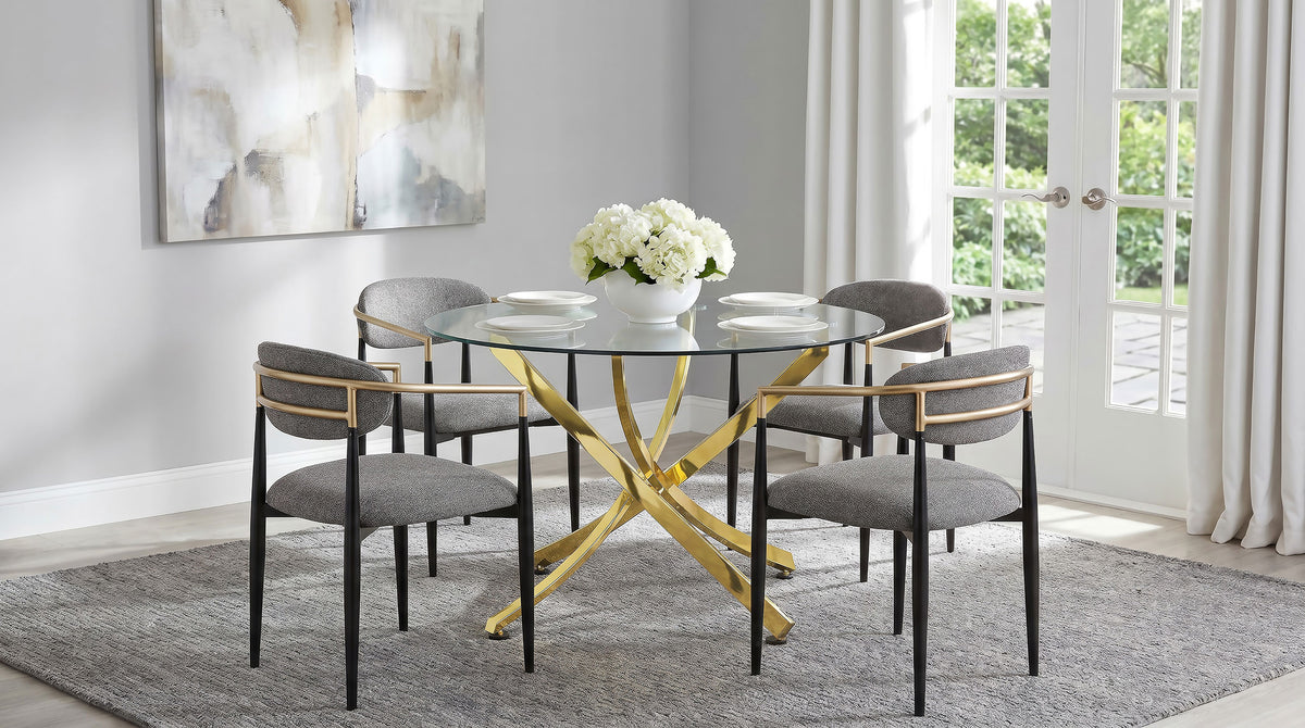 Bradbury Upholstered Dining Arm Chairs, Set of 2 - Oval Back with Black Metal Frame & Gold Accents – view 16